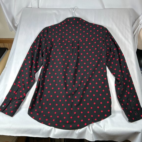 Express Size Small Slim Fit The Portofino Shirt Black & Red Polka Dot Blouse - Picture 9 of 11